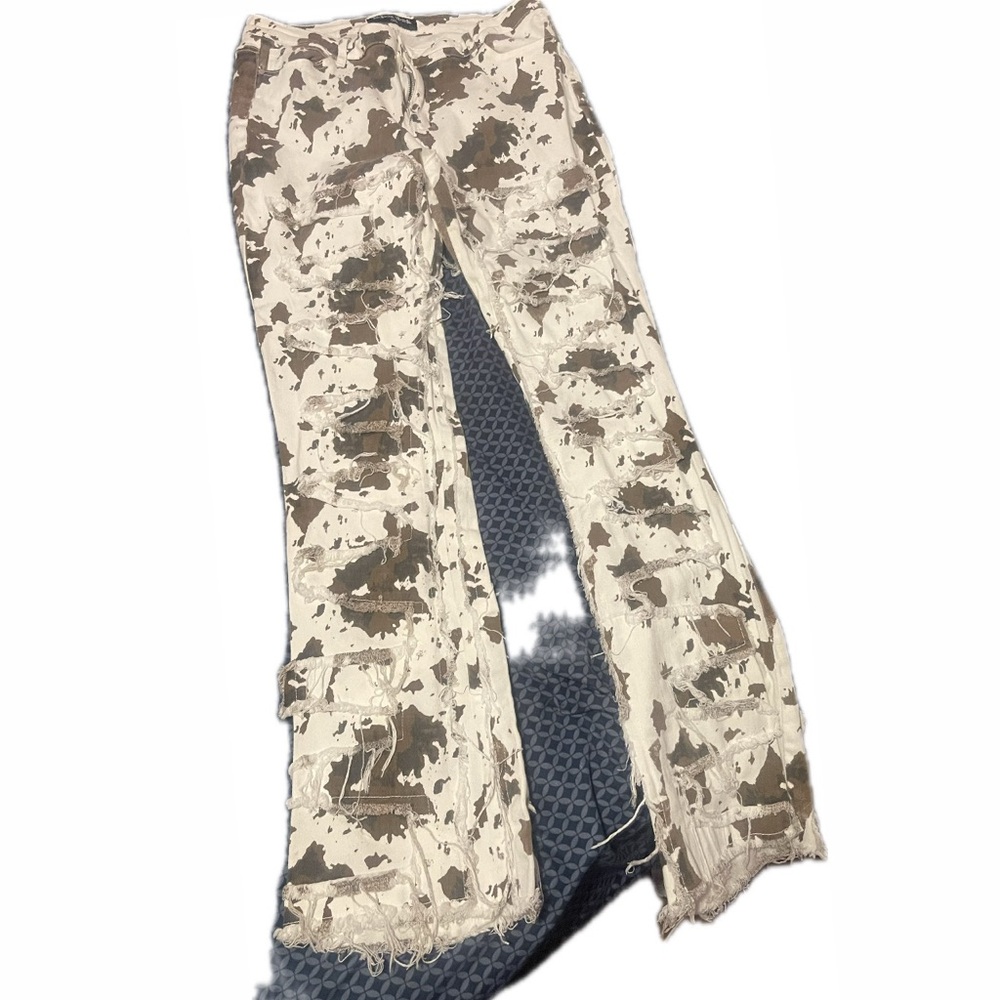 Camouflage Distressed Flare Jeans